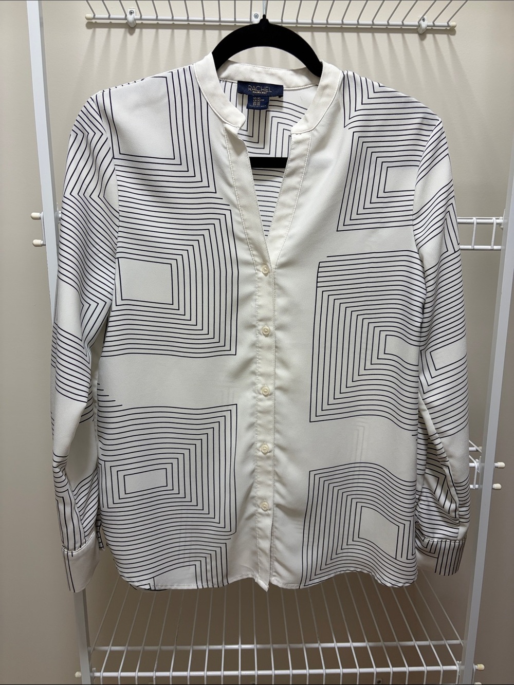 RACHEL Rachel Roy Cream and Black Geometric Button-Down Shirt